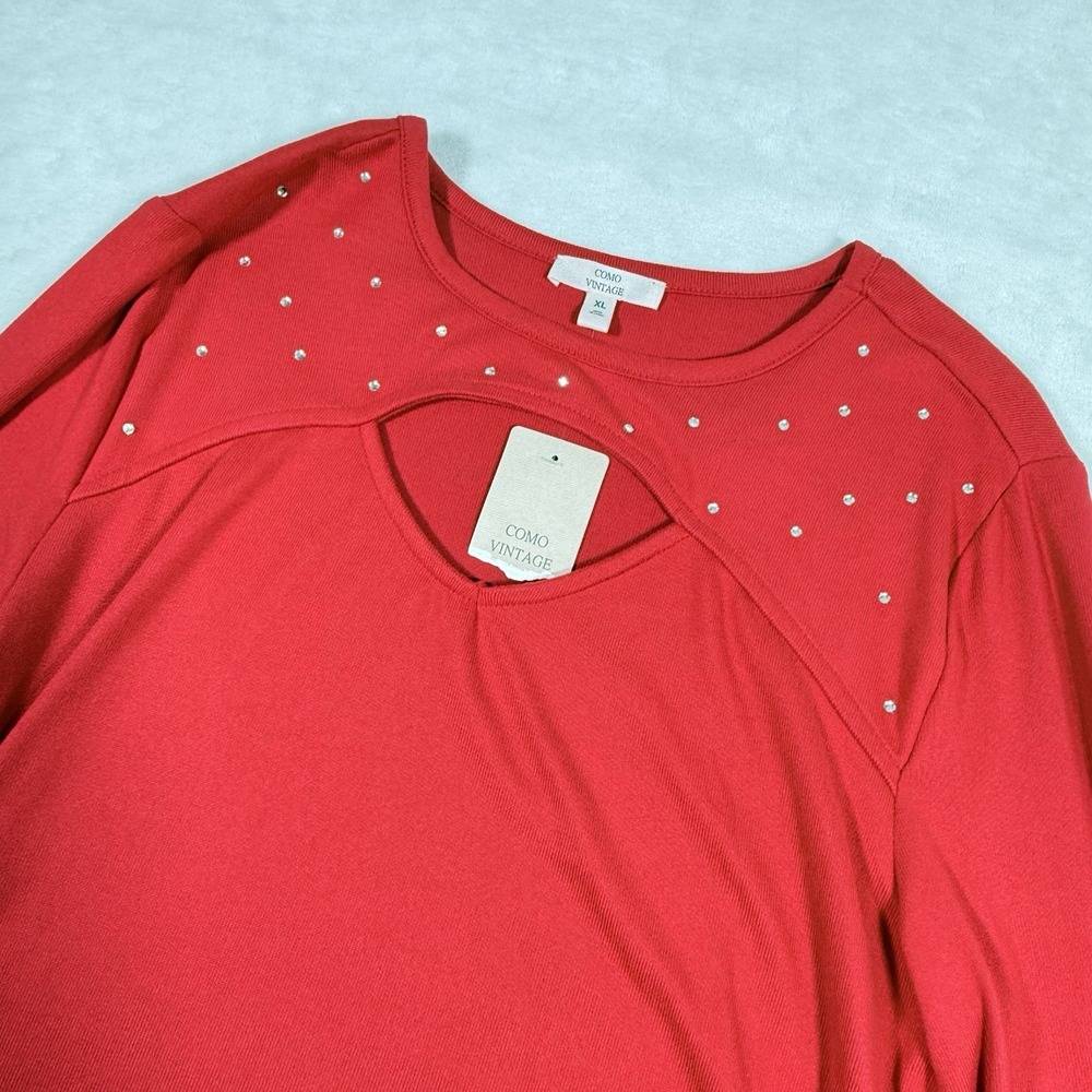 Como Vintage New Women's XLarge Red Long Sleeve Shirt Party Holiday Y2K‎ Ruched